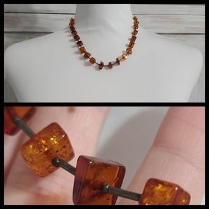 Vtg 18" Necklace Genuine Amber Square Chunky Nuggets Boho